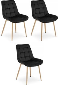 Set troch jedálenských stoličiek BERA zamatové čierne / hnedé nohy (3 ks)
