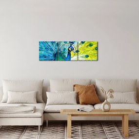 Obraz páva (s hodinami) (90x30 cm)