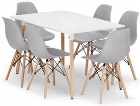 Jedálenský stôl ADRIA biely so šiestimi stoličkami OSAKA sivé