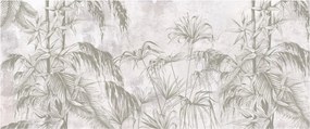 Obraz - Tropické rastliny na stene v šedej (120x50 cm)