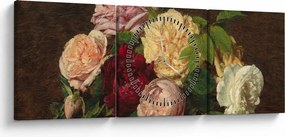 Obraz - Henri Fantin-Latour, Roses de Nice on a Table, reprodukcia (s hodinami) (90x30 cm)