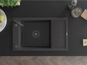 Mexen Elias, granitový drez granitový 795x480x200 mm, 1-komorový, čierna-škvrny s čiernym sifónom, 6511791005-76-B