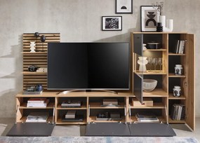 Obývacia  stena Heathrow, dub artisan/antracit, s osvetlením