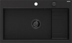 Mexen Omar, 1-komorový granitový drez 800x480x210 mm, čierny, grafitový sifón, 6520801005-77-B