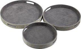 Sada 3ks servírovacie podnosy s hovädzou kožou šedá - Ø 46 * 5cm / Ø 40 * 5cm / Ø33 * 5cm