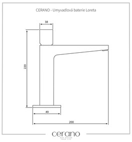 Cerano Loreta, umývadlová stojanková batéria h-220, čierna matná, CER-CER-423538