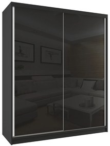 Šatníková skriňa 158 cm Belini čierny mat / čierny lesk s posuvnými dverami  BM SZP3/2/B/W/B/HI