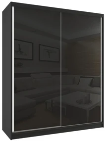 Šatníková skriňa 158 cm Belini čierny mat / čierny lesk s posuvnými dverami  BM SZP3/2/B/W/B/HI