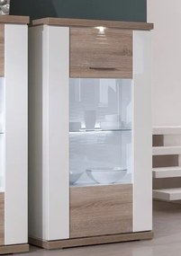 Vitrína Caracas typ 28, dub / biely lesk, s osvetlením