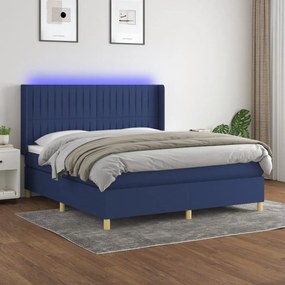 Posteľ boxsping s matracom a LED modrá 180x200 cm látka 3139059