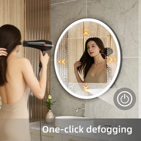 Erga Olivia, okrúhle LED zrkadlo 100cm, čierny kovový rám, 2300 lm, 6500K, predné osvetlenie, ERG-V01-202-1010-BK