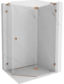 Mexen Lunar, L pravý výklopný päťuholníkový sprchový kút 100 x 80 cm, 8mm číre sklo, profil ružové zlato, 831L-100P-080L-60-00-P