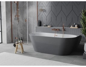 Mexen Oval Slim, voľne stojaca vaňa ku stene, 170 x 80 cm, biela-šedá, medený matný prepad, 52661708062-65