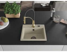 Mexen Milo, 1-komorový granitový drez 435x410x171 mm a drezová batéria Aster, béžová, 6505-69-73450-57-B