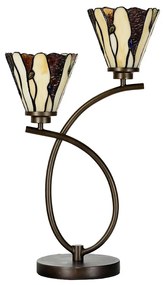 Béžovo-hnedá stolná lampa Tiffany Titto s 2kvetmi - 46*28*63 cm E14/max 2*40W