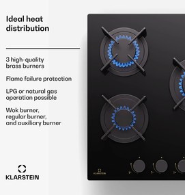 Klarstein Goldflame Domino, plynová varná doska, 3 mosadzné horáky, nehrdzavejúca oceľ