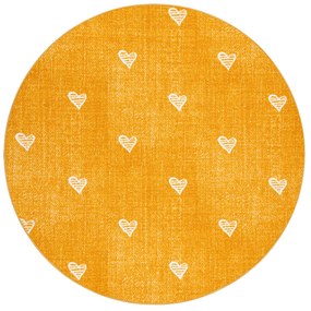 Okrúhly koberec pre deti HEARTS Jeans, vintage srdce - oranžová Veľkosť: kruh 150 cm