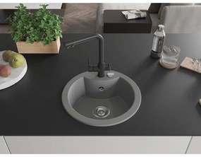 Mexen Diego, 1-komorový granitový drez 488x488x167 mm, čierna batéria Duero, šedá, 6512-71-671600-70