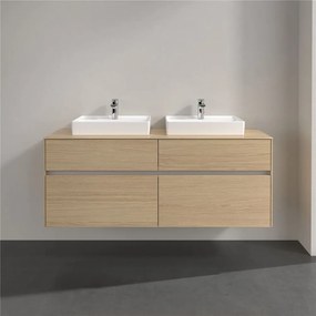 VILLEROY &amp; BOCH Collaro závesná skrinka pod dve umývadlá na dosku, 4 zásuvky, s LED osvetlením, 1400 x 500 x 548 mm, Nordic Oak, C076B0VJ