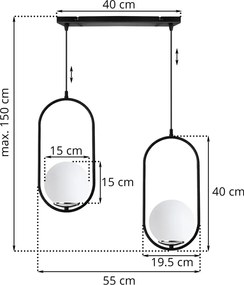 Závesné svietidlo Florence, 2x biele sklenené tienidlo, b/ch, UI