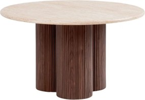 Okrúhly konferenčný stolík Massia 80 cm do obývačky - travertín / orech