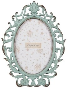 Zelený antik kovový oválny fotorámik so zdobením - 14*2*18 cm / 9*13 cm