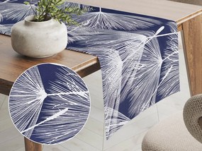 Biante Bavlnený behúň na stôl Sandra SA-414 Biele abstraktné páperie na modrom 20x180 cm