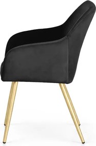 Sada štyroch jedálenských stoličiek ESTELLE zamatové, čierne / zlaté nohy (4 ks)