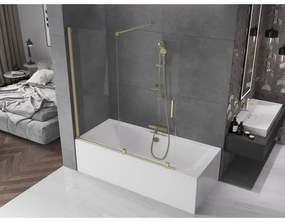 Mexen Velar, 2-krídlová posuvná vaňová zástena 150 x 150 cm, 8mm číre sklo, zlatý matný profil, 896-150-000-01-55