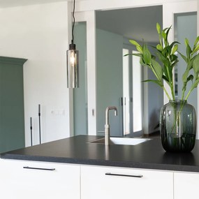 Moderné závesné svietidlo čierne s dymovým sklom - Stavelot