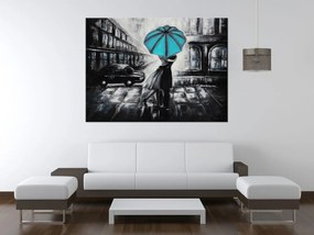 Gario Ručne maľovaný obraz Tyrkysový bozk v daždi Rozmery: 120 x 80 cm