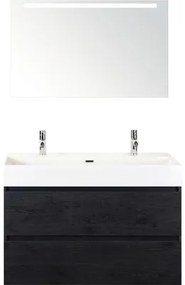 Kúpeľňový nábytkový set Sanox Maxx XL farba čela black oak ŠxVxH 101 x 183 x 45,5 cm s keramickým dvojitým umývadlom a zrkadlom s LED osvetlením