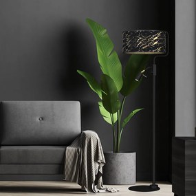 EUlight Stojacia lampa Senso, 1x čierne/zlaté textilné tienidlo + 1x čierne kovové tienidlo, b/g