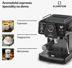 Klarstein Libeica pákový kávovar, 1350 W, 19 bar, dotykové ovládanie, nehrdzavejúca oceľ, ukazovateľ tlaku a teploty