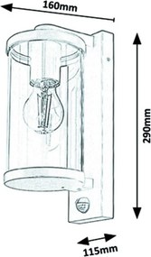 Rabalux SILISTRA vonkajšie nástenné svietidlo so senzorom pohybu 7892