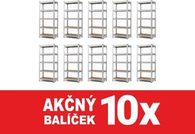 Akcia 10x Regál 200x90x50 cm pozinkovaný 5-policový, nosnosť 875 kg