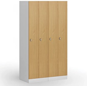 Kovová šatníková skrinka S1 zúžená, 2 oddiely, 1850 x 500 x 500 mm, demont, otočný zámok, laminované dvere, buk