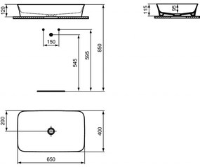 Ideal Standard Ipalyss - Umývadlová misa 650x400 mm, bez prepadu, biela E188601