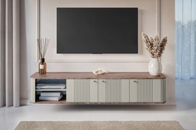 Závesný TV stolík Vespera 3D 187 cm - kašmírová /orech / zlatá