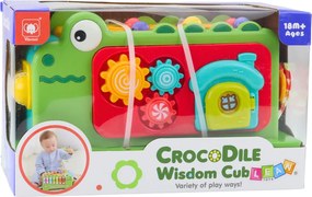 LEAN Toys Senzorická vzdelávacia kocka Cymbals Labyrint Krokodíl