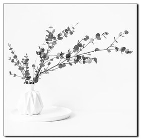 Obraz na plátne - Vetva eukalyptu v bielej váze na bielom pozadí - štvorec 3272QA (80x80 cm)