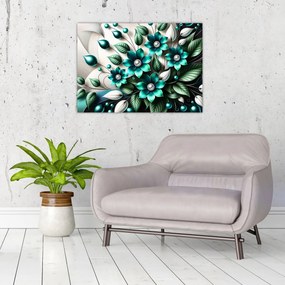 Obraz - 3D tyrkysové kvety (70x50 cm)