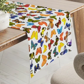 Biante Dekoračný behúň na stôl Leona LN-062 Farebné motýliky na bielom 45x140 cm