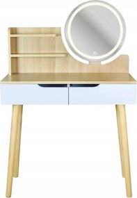 Toaletný stolík SCANDI 2 so zrkadlom a LED osvetlením naturálny / biely
