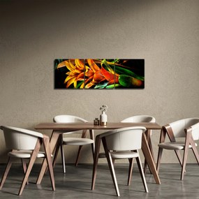 Obraz oranžovej kytice (s hodinami) (90x30 cm)