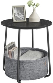 Malý okrúhly stolík, príručný stolík s látkovým košom, 45 x 50 cm (Ø x M), čierny