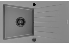 Mexen Cesar granitový jednokomorový drez s odkvapkávačom 775 x 470 mm, Šedá, Sifón Čierna - 6514771010-71-B