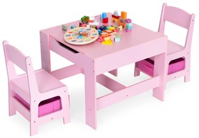 Zostava detského nábytku, stôl + 2 stoličky, kriedová tabuľa, ružová, ECOTOYS