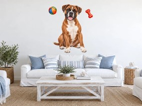 Boxer s loptičkou a kosťou akvarelové textilné nálepky na stenu pre milovníkov boxerov arch 31 x 46 cm