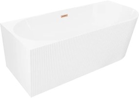 Mexen Silo, rohová voľne stojaca ryhovaná vaňa, ľavá, 170 x 80 cm, biela lesklá, medený matný prepad, 52891708000L-65